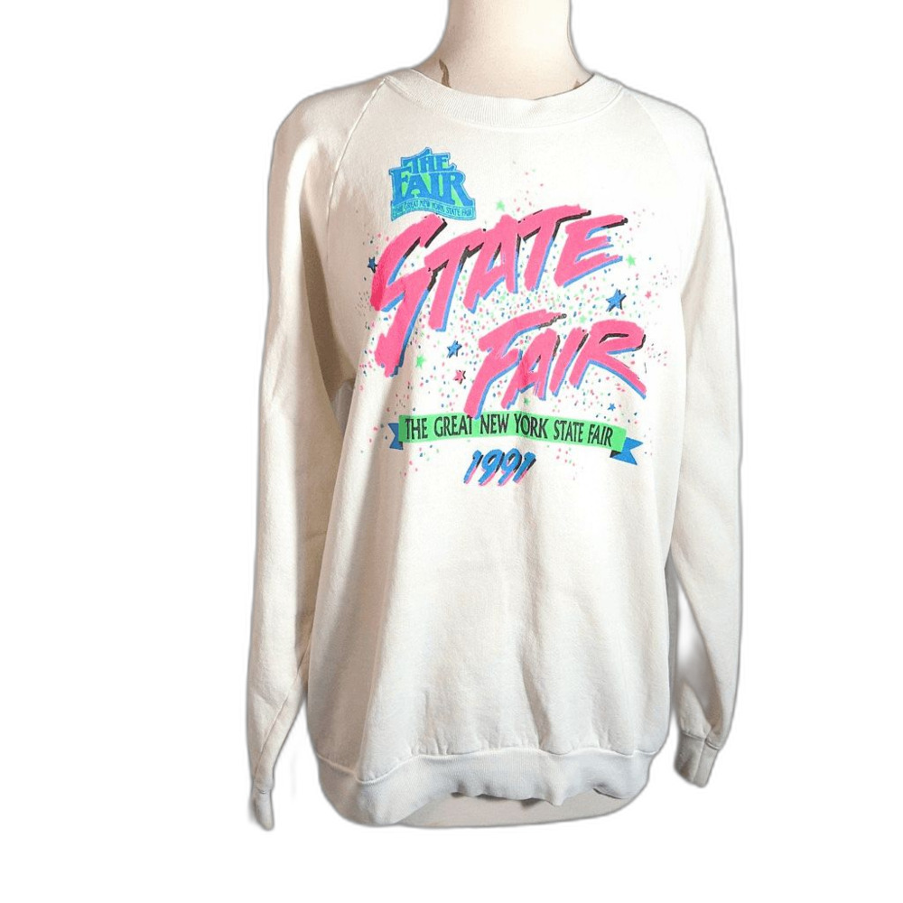 Fruit of the Loom Sweater Size XL 90's Vintage Maximalist State Fair Neon